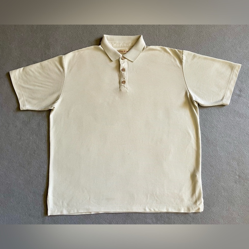 Jamaica Jaxx Men’s Ivory Striped Polo Shirt Size XL Modal Blend Casual Comfort